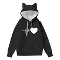 thumbnail image 1 of CheerKidz Women Casual Long Sleeve Hooded Sweatshirt Loose Fit Streetwear Fashion Top for Daily Party Wear Soft Lightweight Pullover with Cat Ears Print(Black#2,2XL), 1 of 4