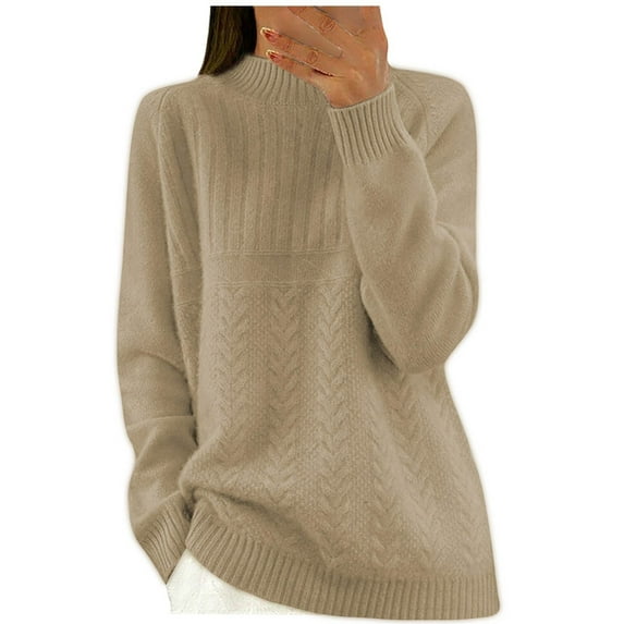 CheerKidz Women Casual Long Sleeve V Neck Pullover Sweater Soft Knitted Blouse Winter Fashion Top Daily Wear Stylish Loose Fit Cozy Warm Turtleneck Tee(Rose Gold,L)