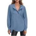 thumbnail image 1 of CheerKidz Women Casual Round Neck Button Front Pullover Sweatshirt Long Sleeve Tops Fall Winter Fashion Daily Wear Soft Relaxed Fit Stylish Plain Color Shirt for Ladies(Blue,M), 1 of 8