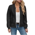 thumbnail image 1 of CheerKidz Women Casual Solid Color Long Sleeve Full Zip Pocket Jacket Top Waffle Knit Lightweight Comfortable Breathable Round Neck Homewear Home Daily Wear Outerwear(Black,XL), 1 of 7