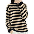 thumbnail image 1 of CheerKidz Women Casual Striped Knitted Sweater Top Long Sleeve Round Neck Pullover Soft Lightweight Fashion Winter Spring Wear for Daily Party Wear(Black,M), 1 of 3