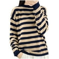 thumbnail image 1 of CheerKidz Women Casual Striped Knitted Sweater Top Long Sleeve Round Neck Pullover Soft Lightweight Fashion Winter Spring Wear for Daily Party Wear(Blue,2XL), 1 of 3