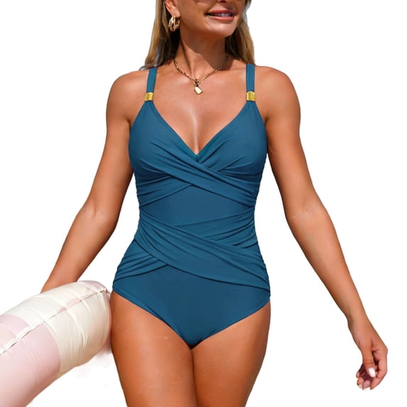 CheerKidz Women Contrast Color Surfing Swimsuit Round Neck Swim Guard Swimwear for Beach Pool Sports