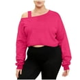 thumbnail image 1 of CheerKidz Women Fashion Asymmetrical Off Shoulder Long Sleeve Oversized Sweatshirt Cropped Casual Top Comfortable Loose Fit Trendy Streetwear Soft Breathable Everyday Wear(Hot Pink,L), 1 of 7