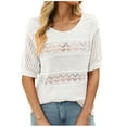 thumbnail image 1 of CheerKidz Women Fashion Casual Knitted Crochet Sweater Round Neck Hollow Short Sleeve Lightweight Spring Summer Top for Daily Wear Work Home(White,L), 1 of 7