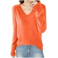 thumbnail image 1 of CheerKidz Women Solid Color Long Sleeve V Neck Knitted Sweater Thin Soft Pullover Casual Stylish Fashion Top for Winter Spring Everyday Wear Work Home Vacation(Orange,XL), 1 of 3