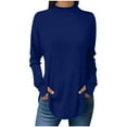 thumbnail image 1 of CheerKidz Women Spring High Neck Solid Color T Shirt Thumb Hole Long Sleeve Casual Fashion Top Vintage Classic Comfortable Stretch Breathable Thin Daily Wear(Blue,M), 1 of 8