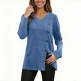 thumbnail image 1 of CheerKidz Women Sweaters Long Sleeve V Neck Button Detail Loose Tunic Tops Casual Lightweight Breathable Soft Fabric 2025 Fashion Trendy Clothes(Blue,S), 1 of 7