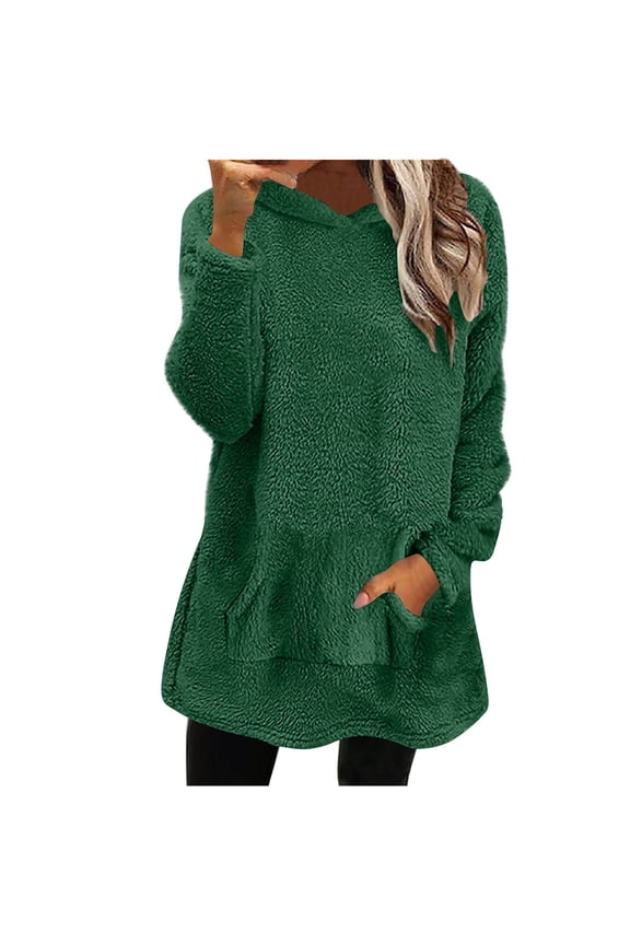 Women Winter Fleece Jacket Sweater Warm Soft Cozy Outerwear Casual Loose Fit Coat with Pockets Lightweight Daily Wear Solid Color Tops(Green,L)
