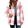thumbnail image 1 of CheerKidz Women Winter Long Sleeve Plaid Hooded Coat Casual Warm Zipper Front Outerwear Soft V Neck Jacket for Daily Wear Fall Spring Fashion Blouse(Pink,5XL), 1 of 4