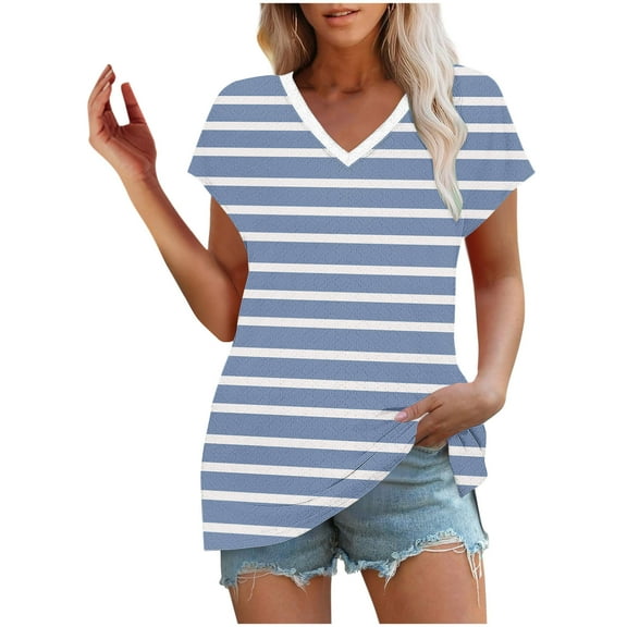 CheerKidz Women's 3/4 Sleeve Overlapping V-Neck Pullover Tops Solid Color Casual Fashion Blouse Lightweight Breathable (Navy,S)