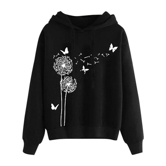 CheerKidz Women's All-Over Print Hooded Sweatshirt with Drop Shoulder Design Long Sleeve Oversized Fit Trendy Streetwear Pullovers(Black,2XL)