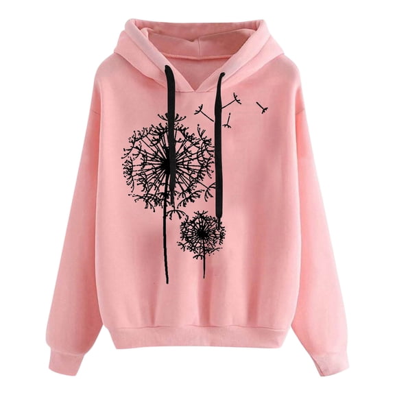 CheerKidz Women's All-Over Print Hooded Sweatshirt with Drop Shoulder Design Long Sleeve Oversized Fit Trendy Streetwear Pullovers(Pink#1,S)
