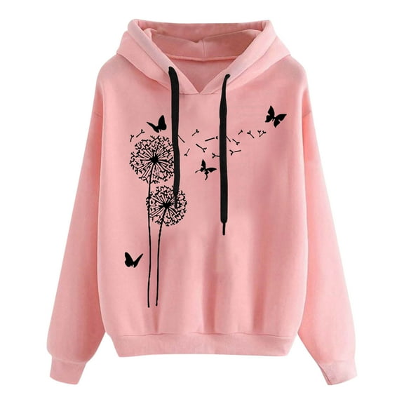 CheerKidz Women's All-Over Print Hooded Sweatshirt with Drop Shoulder Design Long Sleeve Oversized Fit Trendy Streetwear Pullovers(Pink,S)