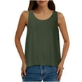 thumbnail image 1 of CheerKidz Women's Back Slit T-Shirt Solid Color Round Neck Casual Top, Fashion Summer Sleeveless Shirt(Army Green,S), 1 of 6