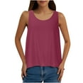 thumbnail image 1 of CheerKidz Women's Back Slit T-Shirt Solid Color Round Neck Casual Top, Fashion Summer Sleeveless Shirt(Wine,S), 1 of 7