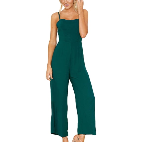 CheerKidz Women's Belted High Waist Romper,Sleeveless Summer Jumpsuit with Long Pants,Fashionable Solid Color Outfit(Green,XL)