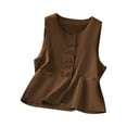 thumbnail image 1 of CheerKidz Women's Button-Down Camisole Tank Top Cotton and Linen Sleeveless Round Neck Blouse,Casual Summer Clothes ,Breathable Fashion Basic Soft(Coffee,XL), 1 of 6
