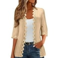 thumbnail image 1 of CheerKidz Women's Casual Loose 3/4 Sleeve Lace Cardigan Tops Blouse Breathable Open Front Cover-Up Lightweight Summer Beach Shirt for Ladies(Khaki,M), 1 of 6