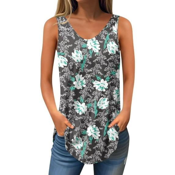 CheerKidz Women's Casual Round Neck Sleeveless Blouse Solid Color Ladies' Tops,Summer Loose Fits Tunic,Soft Basic Fashion(Multicolor#8,XL)