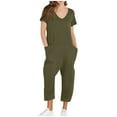 thumbnail image 1 of CheerKidz Women's Casual Short Sleeve Jumpsuit,Solid Color Wide Leg Pant Romper with Spacious Pockets,Comfortable Daily Wear(Army Green,L), 1 of 8