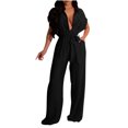 thumbnail image 1 of CheerKidz Women's Casual Tie-Front Jumpsuit,Short Sleeve Loose Fit Romper with Solid Color,Versatile Daily Wear(Black,S), 1 of 6