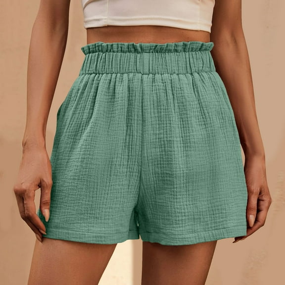 CheerKidz Women's Casual Vintage Pants Summer Fashion Solid Color Elastic Waist Loose Shorts with Pockets for Everyday Comfortable Wear