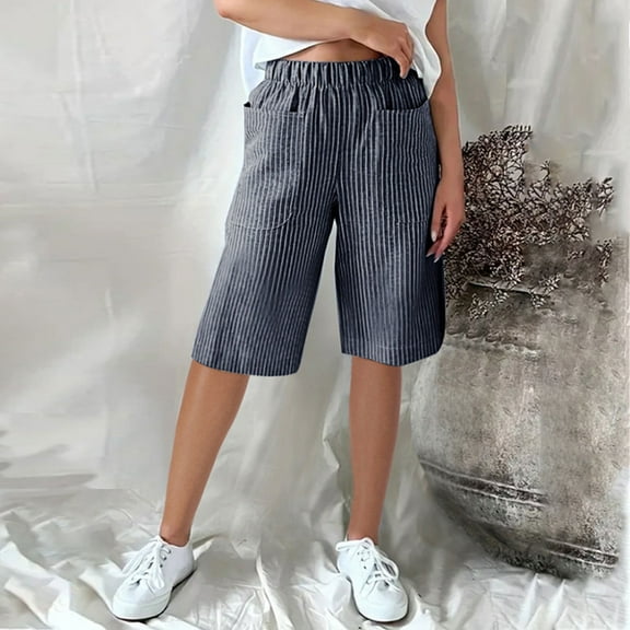 CheerKidz Women's Comfortable Summer Shorts Retro Lightweight Shorts Elastic Waist Stretchy Pants with Pocket for Casual and Everyday Wear