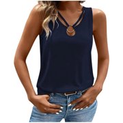 CHEERKIDZ Women's Comfy Sleeveless V-Neck Tank Summer Casual Top,Lightweight Breathable Vacation Clothes,Fashion Tops for Everyday Wear(Navy,M)