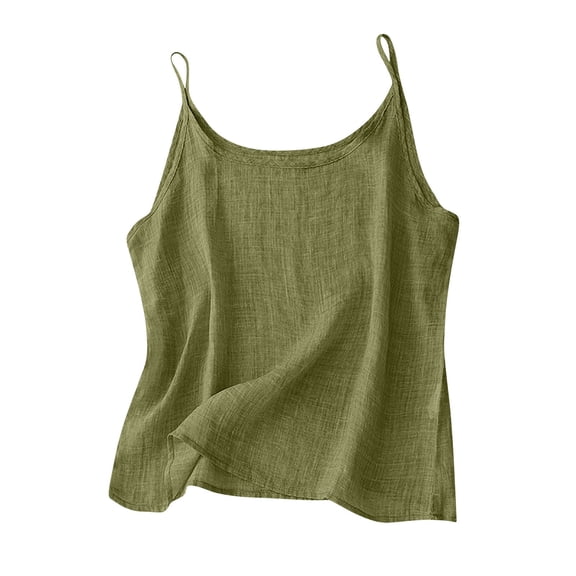 CheerKidz Women's Cotton Linen Solid Color Camisole Tops Summer Sleeveless Casual Cami,Lightweight Layering and Sleepwear(Z01-Army Green,S)