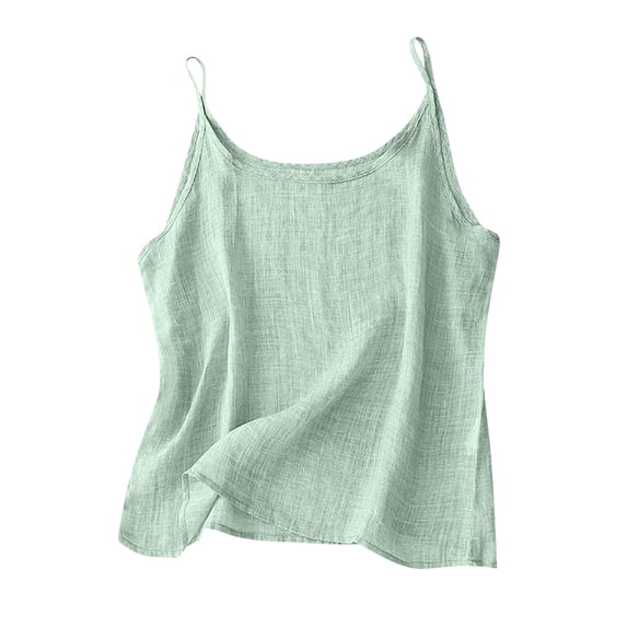 CheerKidz Women's Cotton Linen Solid Color Camisole Tops Summer Sleeveless Casual Cami,Lightweight Layering and Sleepwear(Z05-Green,L)