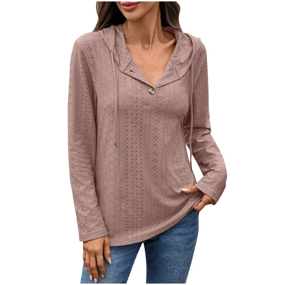 CheerKidz Women's Fashionable Long Sleeve T-Shirt Loose Casual Hooded Solid Color Top – Versatile Layering Piece for Spring and Fall with Adjustable Hood(Pink,S)