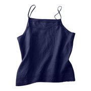 CHEERKIDZ Women's Lace Patchwork Camisole Cotton Linen Sleeveless V-Neck Blouse,Summer Casual Beach Top,Trendy Fashion Tops with Elegant Detailing(Navy,M)