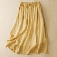 thumbnail image 1 of CheerKidz Women's Light Fabric Drawstring Elastic Waist Midi Skirt, Solid Color Layered A-Line Flowy Long Skirt Yellow M, 1 of 8