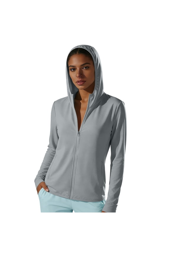 Women's Nylon Hooded Zip Front Sun Protective Jacket UPF 50 Plus Long Sleeve Thumb Hole Pockets Outdoor Active Sports Tops Warm Weather Spring Hiking Beach Cycling (Dark Gray, 4XL)