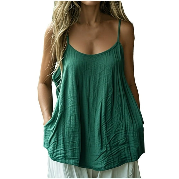 CheerKidz Women's Round Neck Sleeveless Solid Summer Tank Tops Casual Lightweight Tee,2025 Fashion Basic Soft Everyday T-Shirt(Green,M)