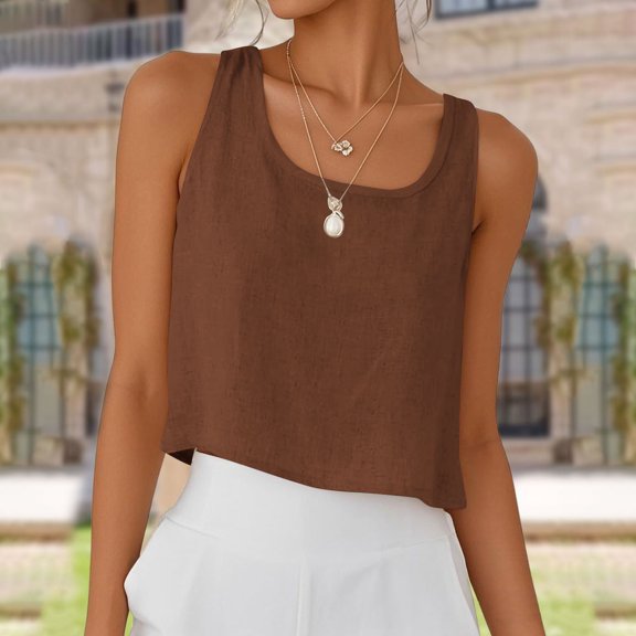 CheerKidz Women's Round Neck Sleeveless Tank Tops Casual Summer Solid Color Comfort Fits Lightweight Breathable Lounge Wea(Coffee,3XL)