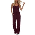 thumbnail image 1 of CheerKidz Women's Ruffled Waist Wide Leg Jumpsuit Solid Color Casual Romper with Side Split Elegant Summer Long Pants Jumpsuit with Pockets, 1 of 7