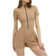 thumbnail image 1 of CheerKidz Women's Scrunch Butt Shorts Jumpsuit,Sexy Stretch Fit Romper for Gym or Night Out,Solid Color Bodysuit(Khaki,M), 1 of 6