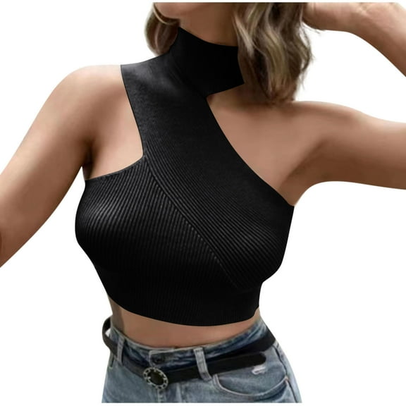 CheerKidz Women's Summer Blouse Solid Round-Neck Tank Top,Trendy Casual Sleeveless Playwear(Black,Free Size)