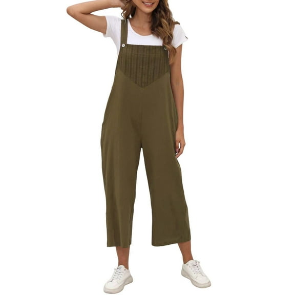 CheerKidz Women's Sleeveless Button Front Jumpsuit Solid Color Bodysuit Playsuit Romper with Pockets Fashion Casual Outfit(Army Green,M)