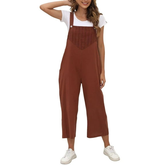 CheerKidz Women's Sleeveless Button Front Jumpsuit Solid Color Bodysuit Playsuit Romper with Pockets Fashion Casual Outfit(Coffee,2XL)