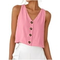 thumbnail image 1 of CheerKidz Women's Sleeveless V-Neck Blouse Solid Color Button Design Casual Ladies Tops Lightweight Summer Office Wear(Pink,XL), 1 of 8