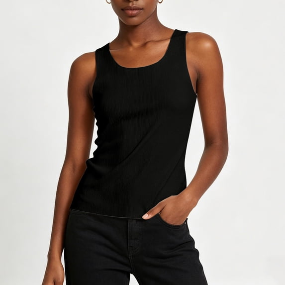 CheerKidz Women's Solid Color Scoop Neck Sleeveless Casual Tank Top Black L