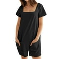 thumbnail image 1 of CheerKidz Women's Solid Color Short Sleeve Jumpsuit Loose Fitting Double Pocket Seam Design for Comfort(Black,M), 1 of 5