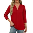thumbnail image 1 of CheerKidz Women's Solid Color V-Neck 3/4 Sleeve T-Shirt - Casual Loose Fit Top for Daily Comfortable and Lightweight Wear(Red,2XL), 1 of 7