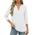 thumbnail image 1 of CheerKidz Women's Solid Color V-Neck 3/4 Sleeve T-Shirt - Casual Loose Fit Top for Daily Comfortable and Lightweight Wear(White,XL), 1 of 7