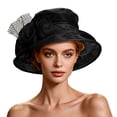 thumbnail image 1 of CheerKidz Women's Solid Color Wide Brim Organza Dress Hat with Floral Embroidery and Mesh Detail, Elegant for Formal Events (Black,Free Size)., 1 of 6