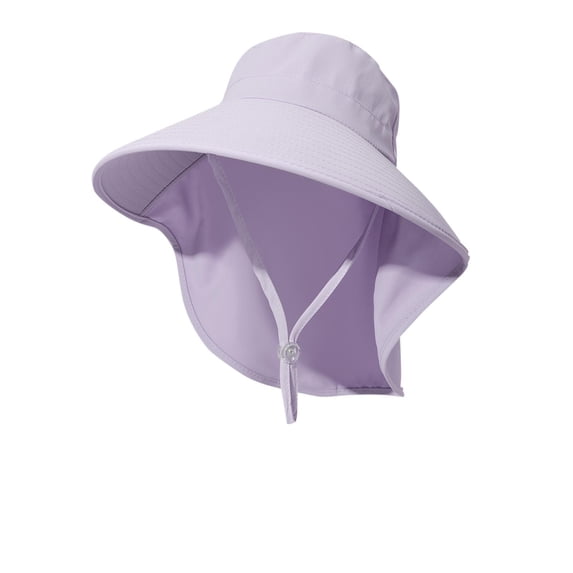 CheerKidz Women's Solid Color Wide Brim Sun Hat with Neck Flap and Adjustable Chin Strap UV Protection Beach Bucket Hat (Purple,Free Size).