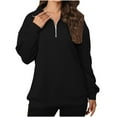 thumbnail image 1 of CheerKidz Women's Solid Color Zipper V-neck Long Sleeved Loose Casual Hoodless Sweatshirt Fashion Solid Color Pullover Tops(Black,L), 1 of 8